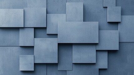 Close-up of a wall made up of multiple square and rectangular blocks arranged in a grid-like pattern. the blocks are light blue in color and appear to be made of a textured material.