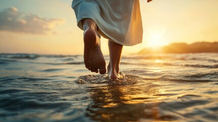 Jesus Christ Walking on Water in the Early Morning