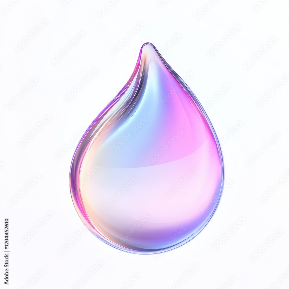 Poster colorful water droplet with mesmerizing light reflection on a white background. generative ai