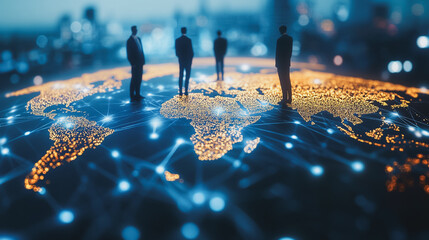 abstract professional business team people innovation connection of line from nail node to node on map background , networking concept