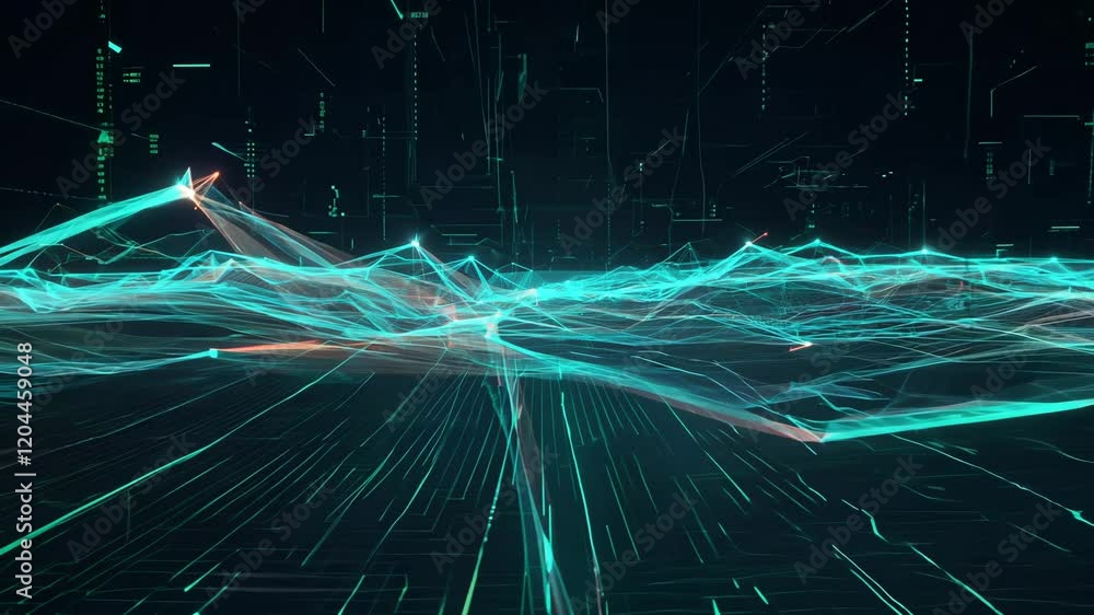 Poster futuristic data visualization with abstract neural network and digital grid
