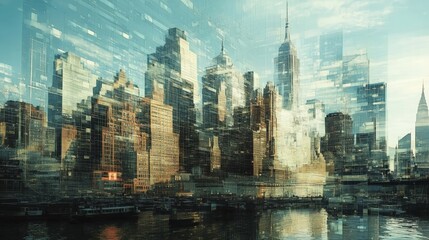 Fototapeta premium City scape made out of tiny glass blocks and blurs perspective