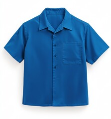 Blue short-sleeved shirt, mockup, front view, white background