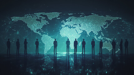 abstract professional business team people innovation connection of line from nail node to node on map background , networking concept