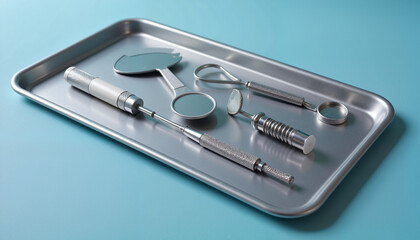 Neatly arranged dental tools on a sterile metal tray, dental care.  Dental Day.