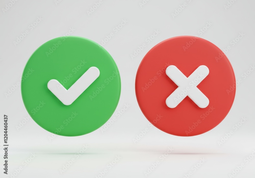 Aufkleber a 3d illustration of two circular buttons one green with a white checkmark and one red with a white 