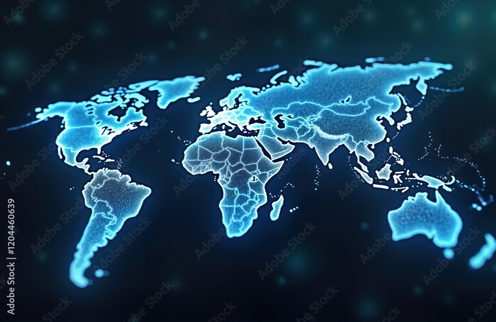 Fototapete Digital world map Western Europe. Global network connectivity emphasized for AI-powered data transfer. Illustrates cyber tech network, telecommunication concepts. Dynamic illustration AI, global