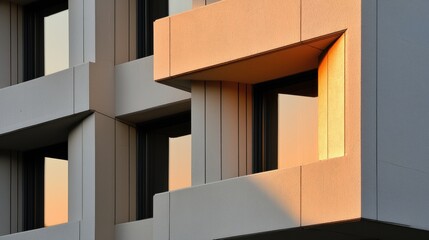 Fototapeta premium Close-up of a modern building with multiple windows. the building appears to be made of concrete and has a gray exterior.