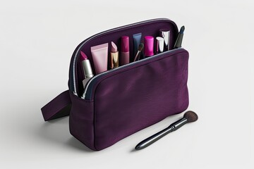 Purple Cosmetic Bag Filled With Makeup Essentials