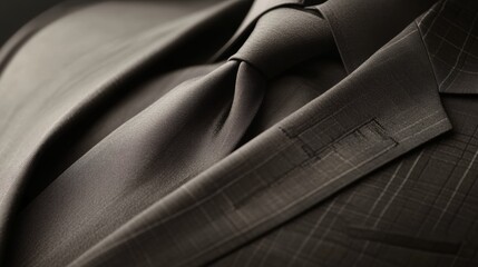 A sleek, tailored suit in subtle hues showcases craftsmanship and sophistication, with a focus on fabric texture and elegance.