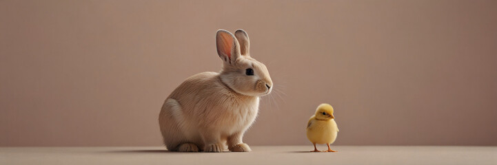Obraz premium Gentle Bunny and Chick Friends in Sweet Companionship