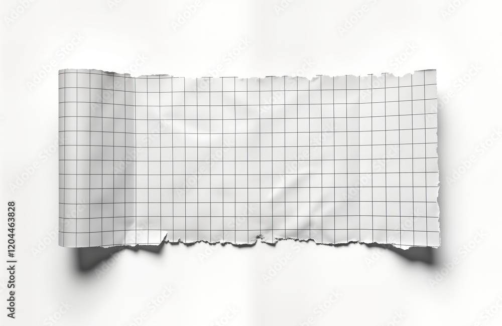 Poster Ripped sheet of graph paper on transparent background. Blank, empty grid paper. Simple design of squared paper. Torn edge of paper sheet. Perfect for education design projects. Useful for many