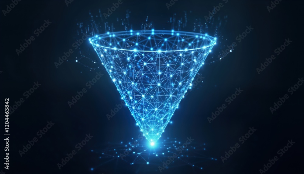 Aufkleber Digital funnel illustration represents data filtering process. Polygonal shape emphasizes tech aspect of sales funnel. Abstract design suggests marketing business concept. Modern design shows data