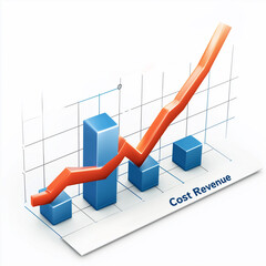 Break-Even Analysis Icon. 3D illustration of a revenue vs. cost graph with rising bars and a line chart, symbolizing break-even analysis and financial planning