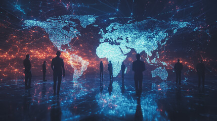 abstract professional business team people innovation connection of line from nail node to node on map background , networking concept