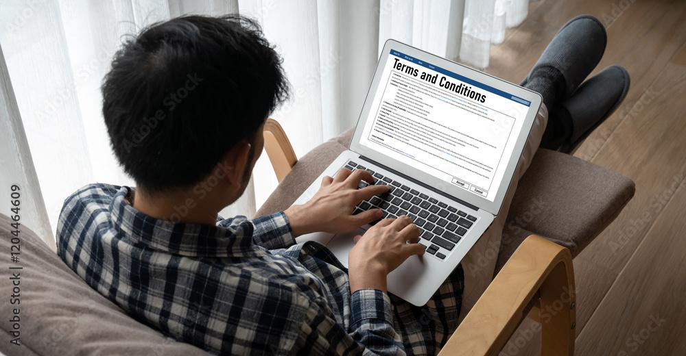 Poster digital legal contract provide terms and conditions document on computer screen ready for online dig