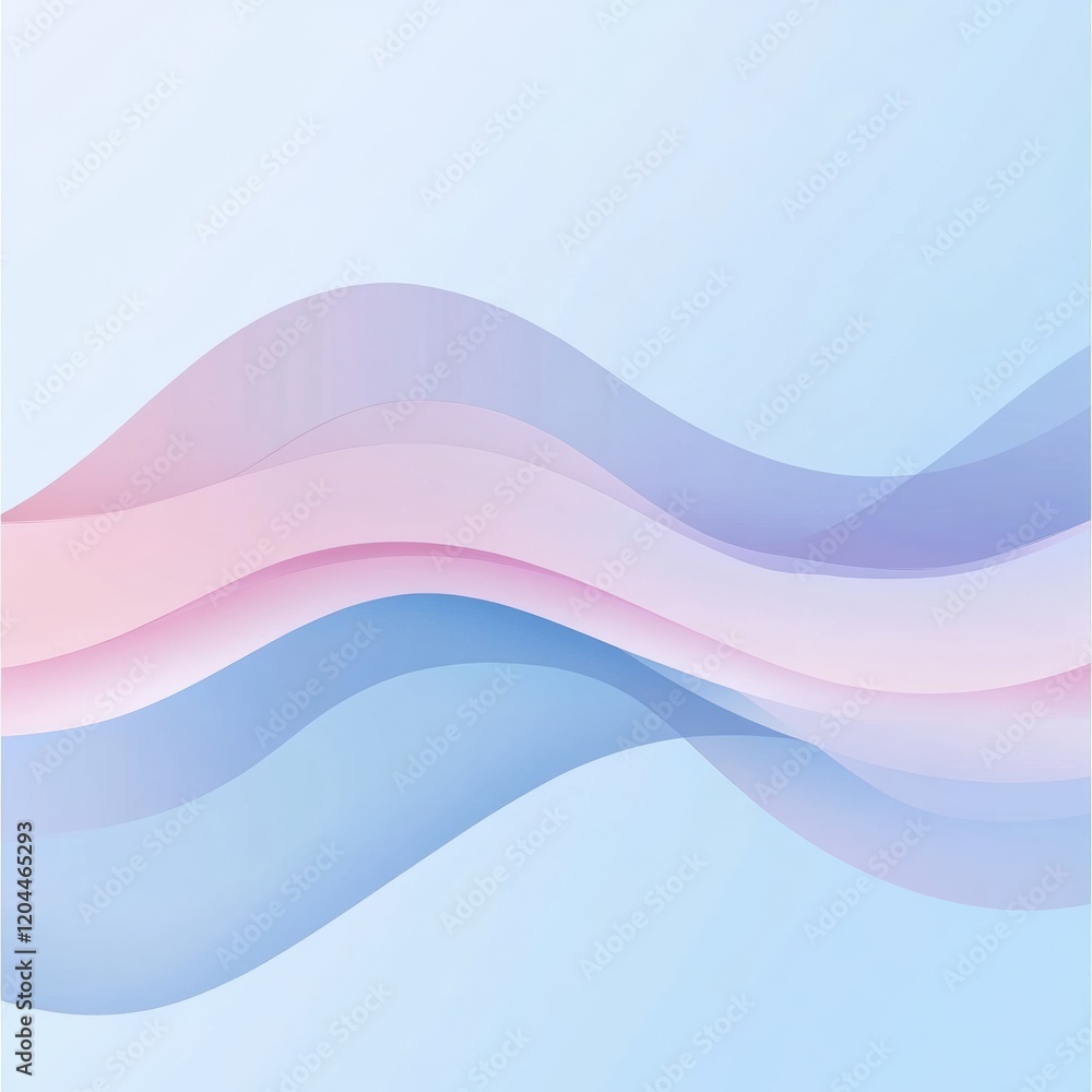 Poster soft waves in pastel colors create a calming background in light blue and pink shades for creative p