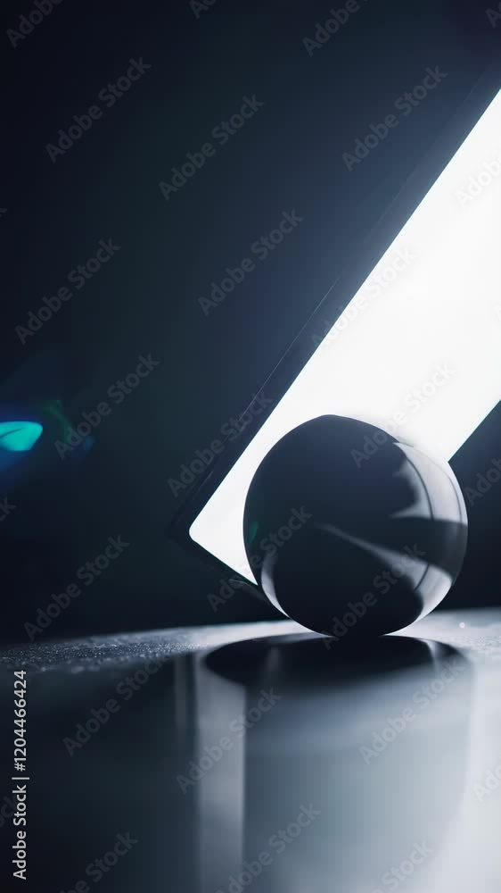 Aufkleber minimalist composition featuring a glossy black sphere resting against a slanted illuminated rectang