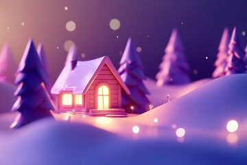 Fototapeta premium Enchanted Winter Cabin in the Snow