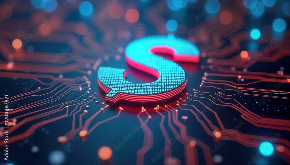 Aufkleber digital financial transaction concept. dollar sign symbol glowing on circuit board. modern tech in f