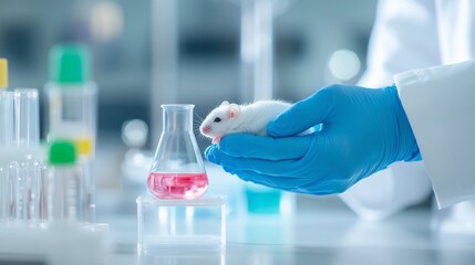 Laboratory mouse gently handled by a researcher in a scientific setting during a study on animal behavior