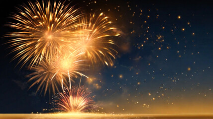 Naklejka premium Golden Fireworks Night Sky Celebration