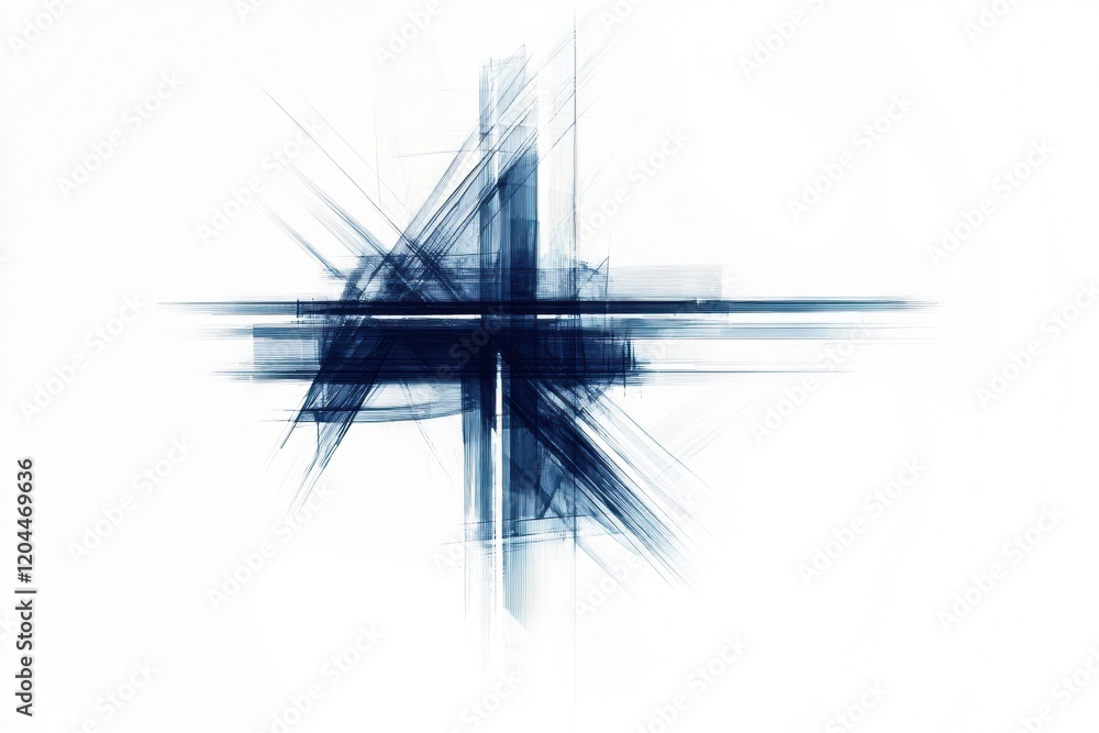 Poster Abstract blue and white artwork featuring dynamic lines and forms contrasting against a light background. Generative AI