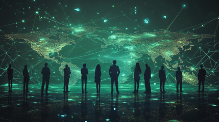 Fototapeta premium abstract professional business team people innovation connection of line from nail node to node on map background , networking concept