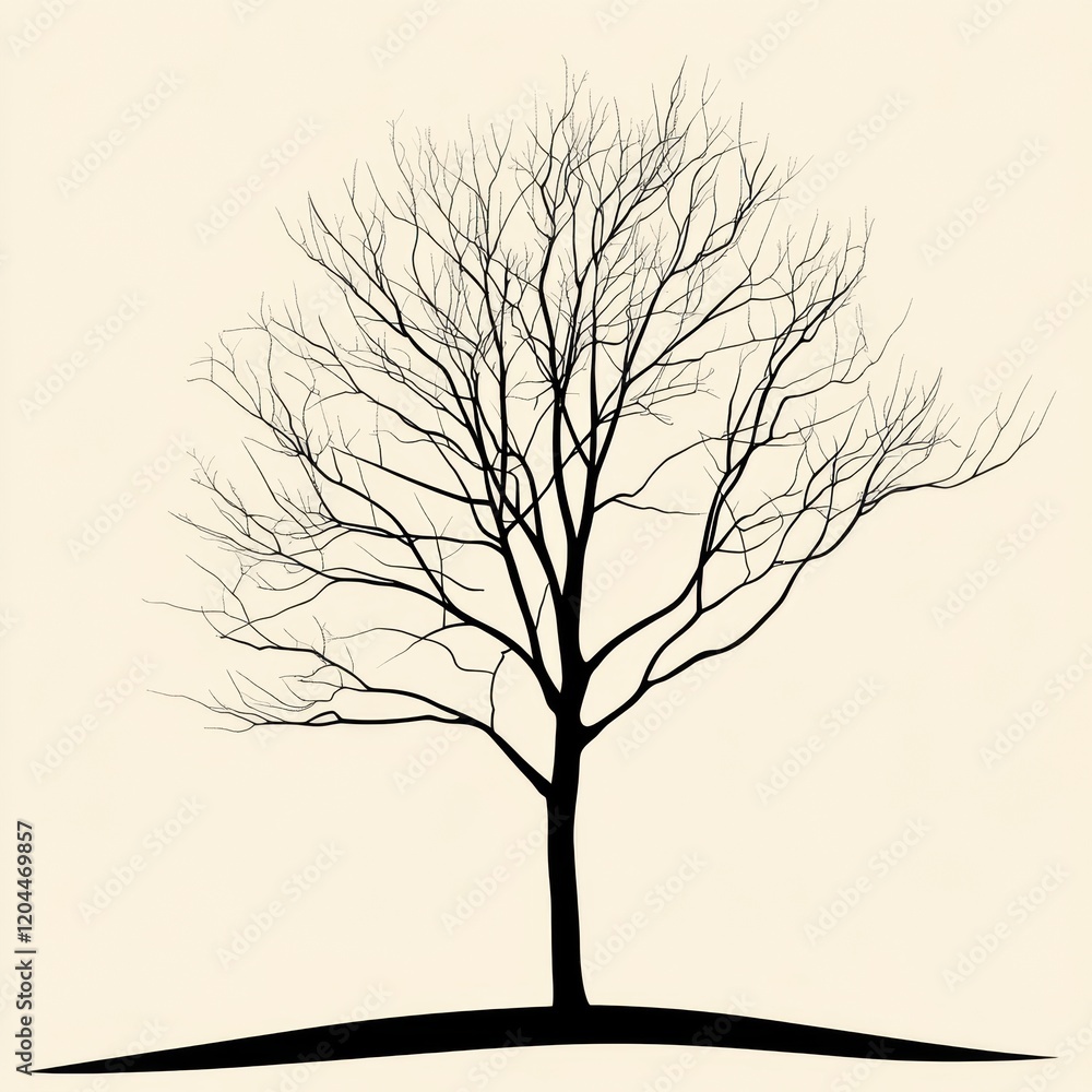Poster Bare tree silhouette against a plain background with visible branches and natural shape. Generative AI