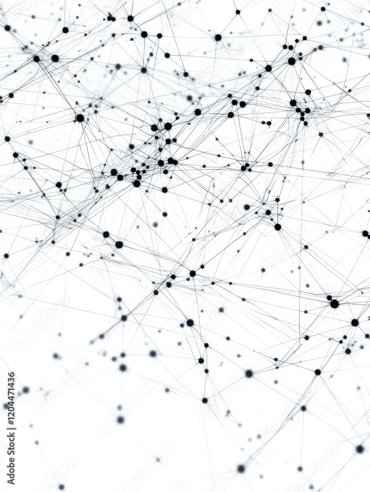 Poster Complex network structure showcasing interconnected nodes on a white background for data visualization concepts. Generative AI