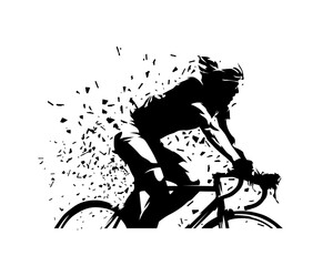 Road cycling, cyclist. Isolated vector silhouette, dispersion effect. Side view. Sports illustration