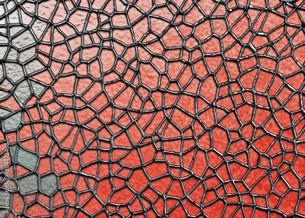 Poster intricate network black lines irregular shapes textured background red