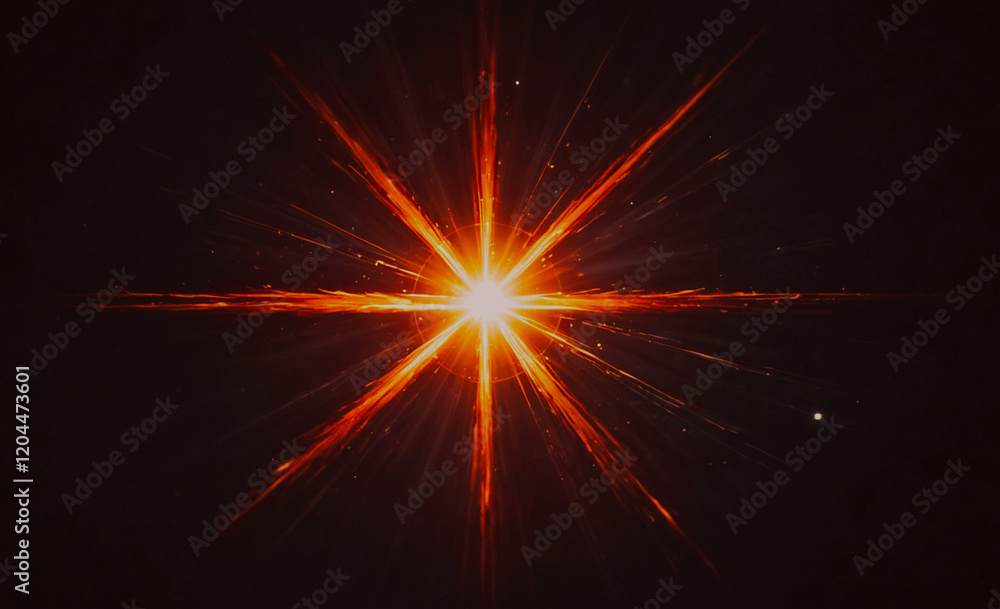 Poster a bright orange light is shining on a dark background. the light is coming from the center of the im