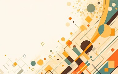 Obraz premium Abstract Vector Background with Geometric Shapes and Lines in Orange, Green, Brown, Blue, and Yellow on White.