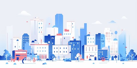 Fototapeta premium City Buildings in Blue and Red Colors
