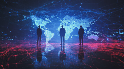 Fototapeta premium abstract professional business team people innovation connection of line from nail node to node on map background , networking concept