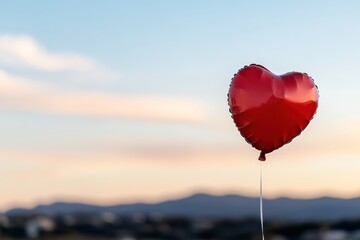 Fototapeta premium A shiny heart-shaped balloon floats against a bright sky, symbolizing freedom and love while celebrating the essence of joy and carefree moments in everyday life.