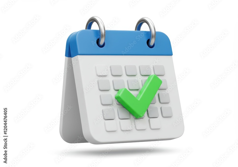 Poster a 3d illustration of a calendar with a green checkmark in the center representing a completed task o