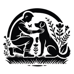 Obraz premium Person and Dog in Garden