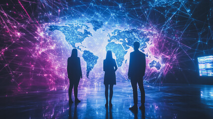 Fototapeta premium abstract professional business team people innovation connection of line from nail node to node on map background , networking concept