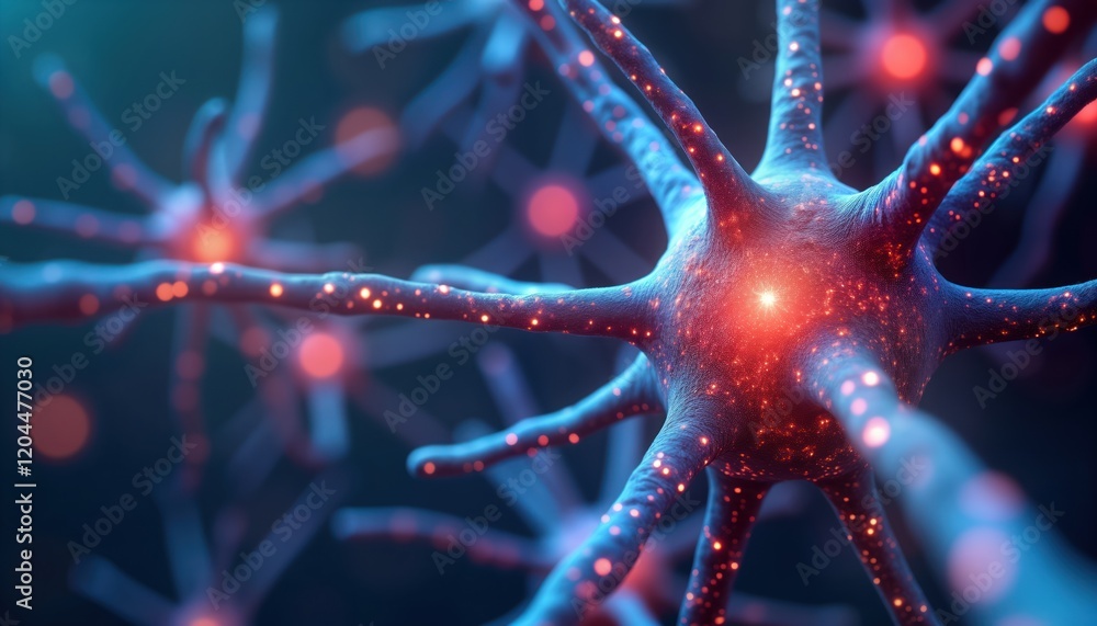 Aufkleber microscopic view of interacting neurotransmitters, neural receptors in synapse. molecular communicat
