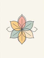 Fototapeta premium Design featuring a symmetrical flower with pastel colored petals on a light background inspired by nature and tranquility. Generative AI