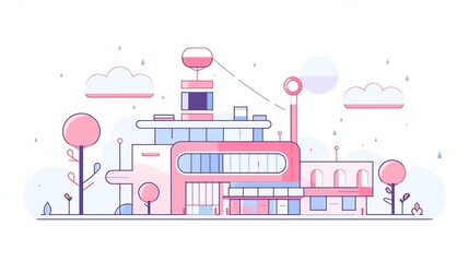 Naklejka premium Simple City Buildings in Blue and Red Colors on White Background