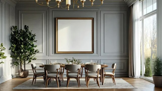 Elegant dining room with sunlit ambience and luxurious decor in a classic setting