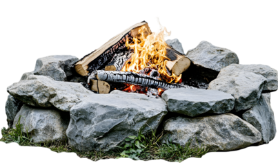 Crackling Campfire in Stone Ring at Night