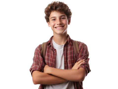 Happy student boy smiling and laughing, isolated on transparent background - Powered by Adobe