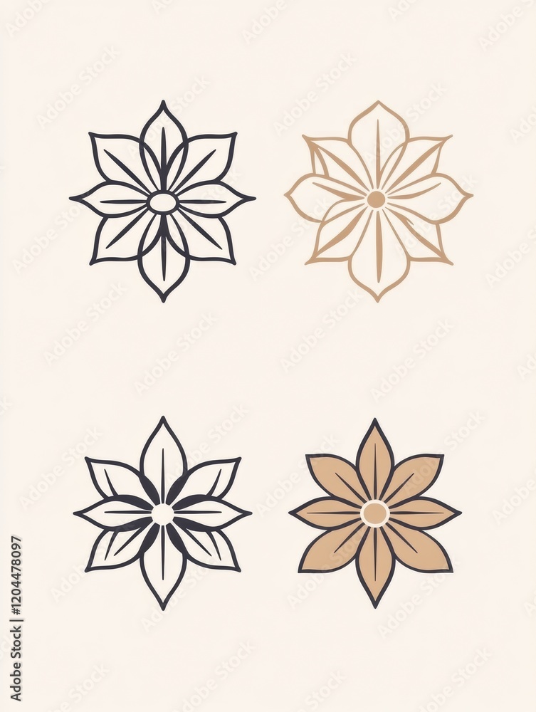 Poster elegant floral designs in black and gold on a soft beige background showcasing unique artistic style