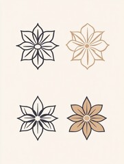 Elegant floral designs in black and gold on a soft beige background showcasing unique artistic style. Generative AI