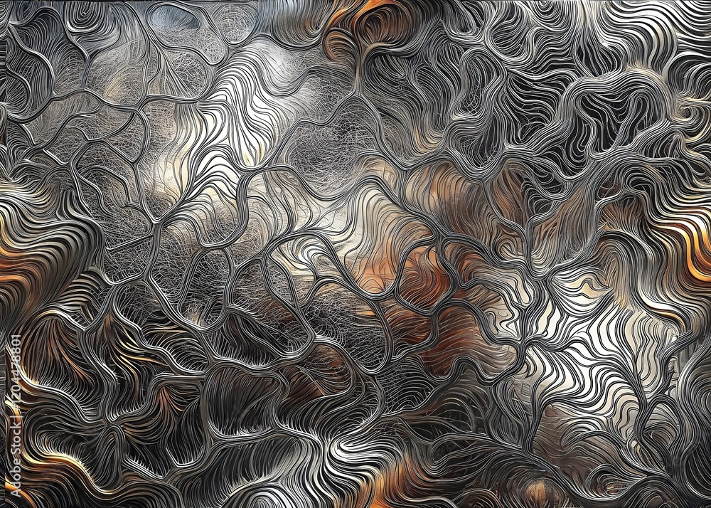 Poster dynamic abstract metallic lines flowing artistic composition