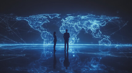 abstract professional business team people innovation connection of line from nail node to node on map background , networking concept